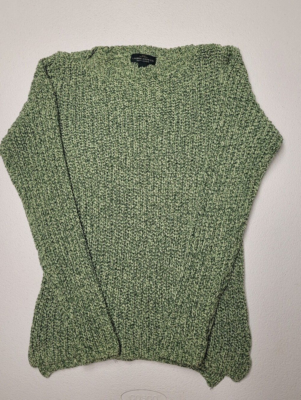 LRL Lauren Jeans Co. Womens S Green White Marbled Ribbed Knit Pullover Preppy
